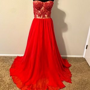 Custom-Made Red Corset Chiffon Gown